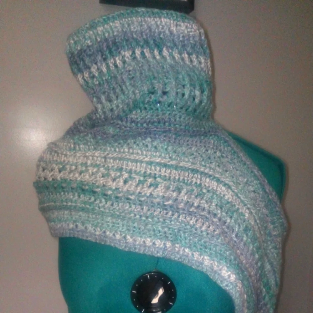Handcrafted Crochet Textured Blues Multiwear Scarf NEW